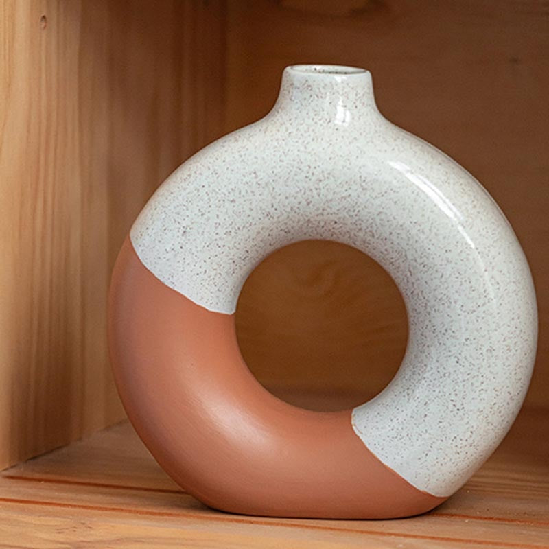 Terracotta & White Ceramic Hollow Vase