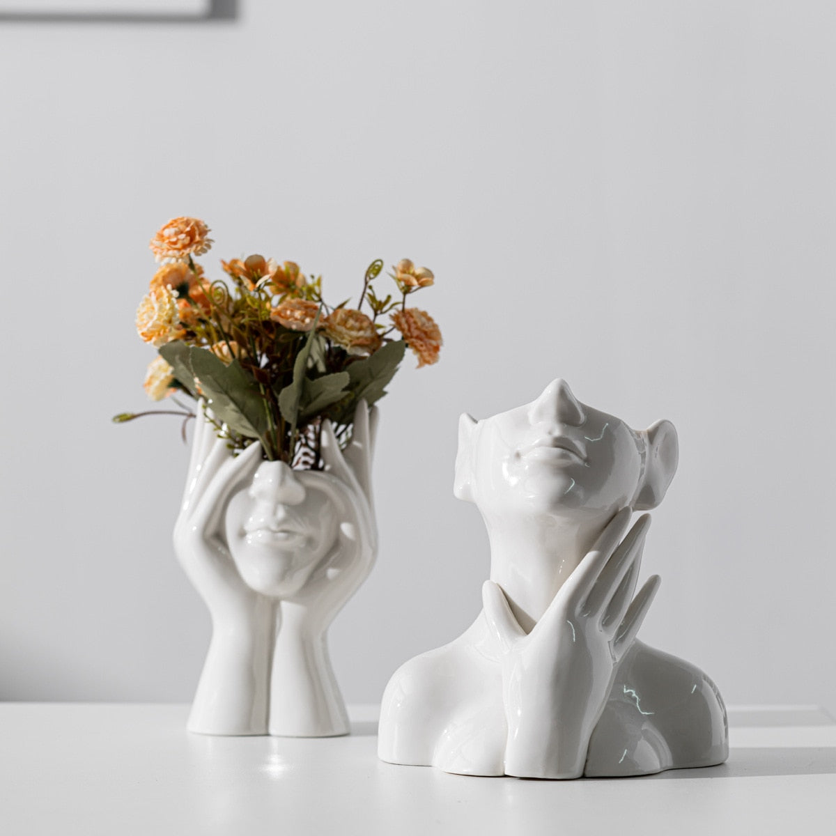 Abstract Human Face Ceramic Vase