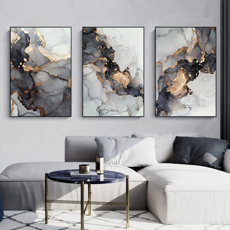 Gold Black Marble Canvas Painting Wall Art Picture Modern Abstract Luxury Poster and Print for Home Interior Living Room Decor