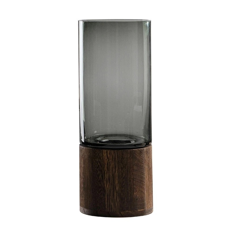 Wood Base Glass Vase