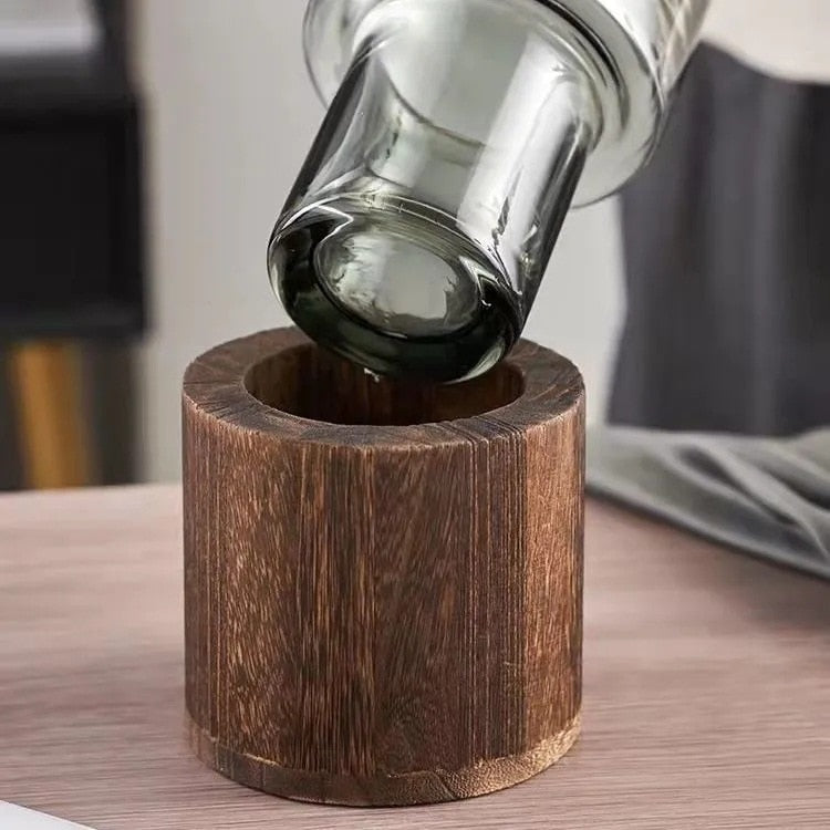 Wood Base Glass Vase