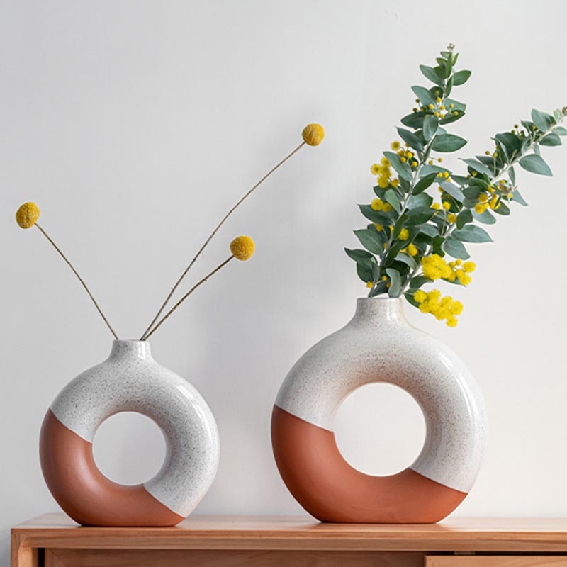 Terracotta & White Ceramic Hollow Vase