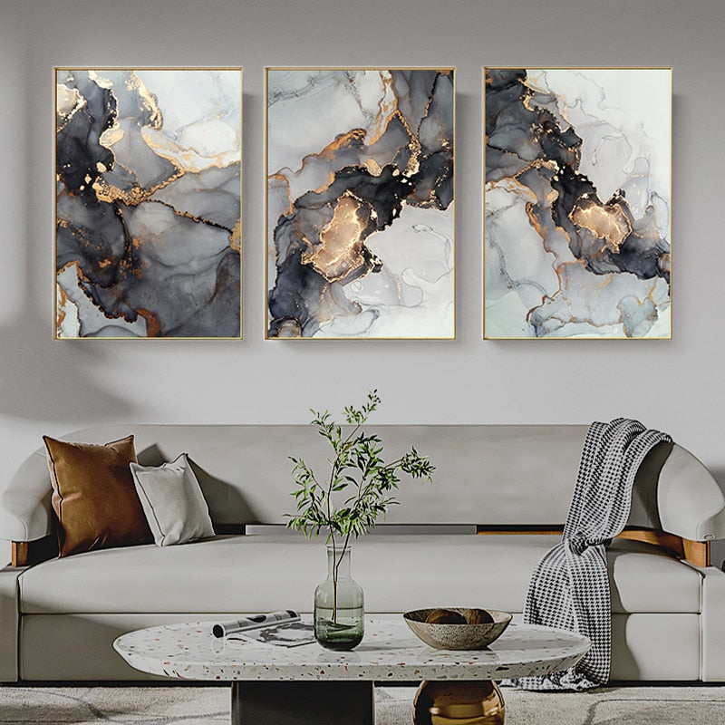 Gold Black Marble Canvas Painting Wall Art Picture Modern Abstract Luxury Poster and Print for Home Interior Living Room Decor