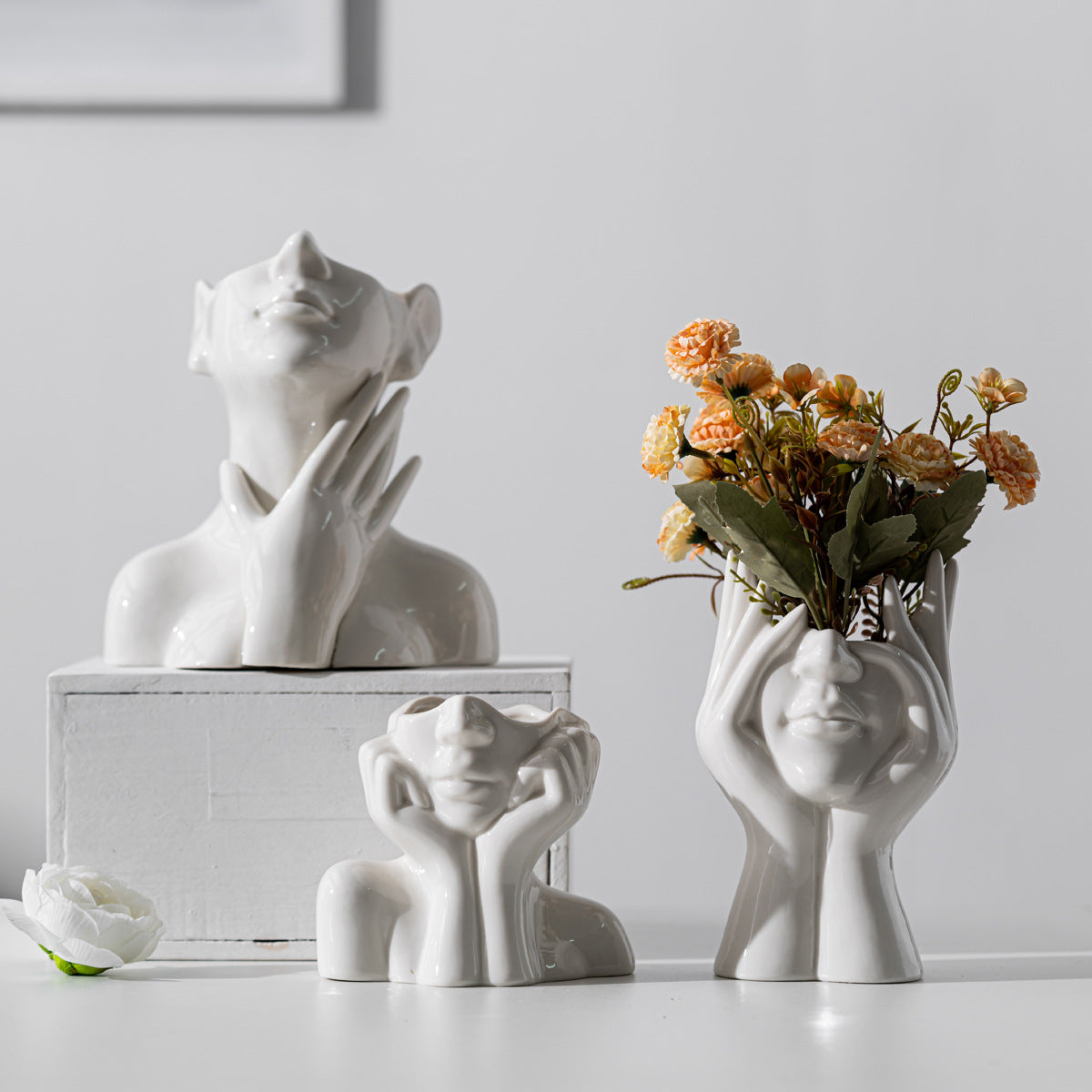 Abstract Human Face Ceramic Vase